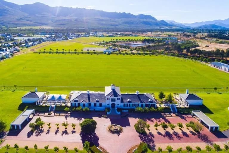 An aerial view of Polo Pavilion at Val de Vie Estate.